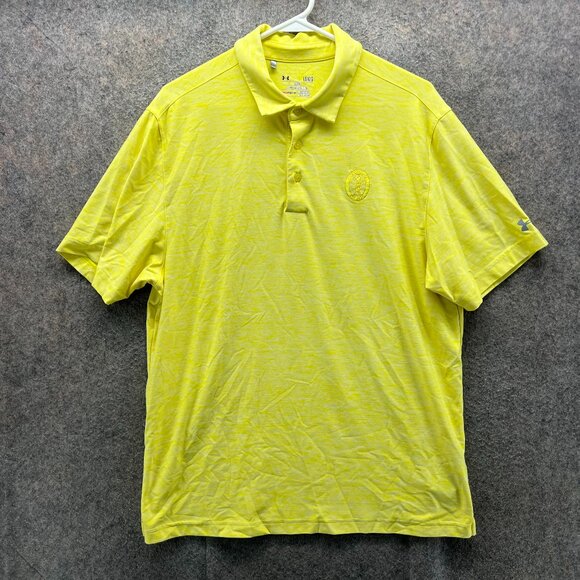 Under Armour Polo Shirt Mens Large Yellow Neon Heatgear Woodholme Country Golf - Picture 1 of 10